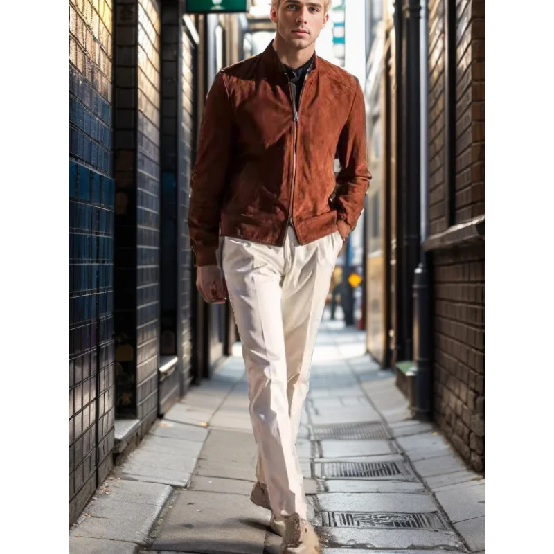 2024Spring and Autumn New Men's Casual Fashion Suede Solid Color Coat Men's Trench Coat