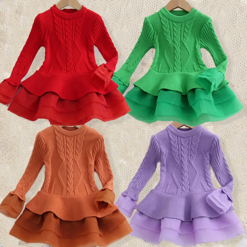2024 Girls Sweater Dresses Christmas Costumes Carnival Dress Up 2-8 Years Old Fashion Outfit Children Birthday Party Dresses