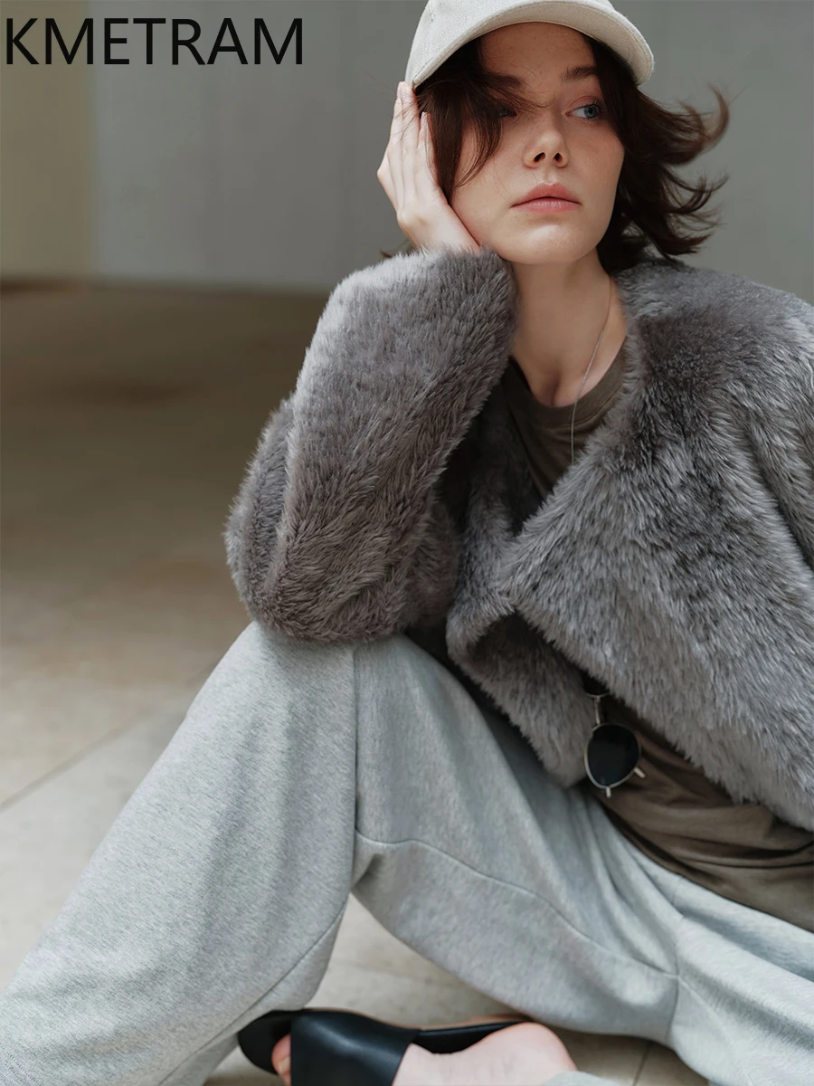 Damska kurtka z prawdziwej wełny owczej, dwustronna, krótki płaszcz z naturalnego futra, styl \"old money\", zimowe ubrania damskie 2025, шуба женская