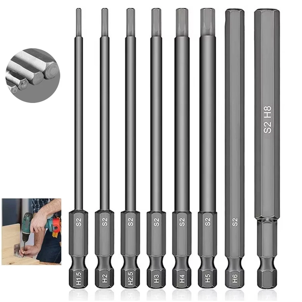 100mm 8pcs Hex Head Allen Wrench Drill Bits Set SAE Metric Allen Electric Hexagonal Bit Screwdriver Socket Bit Power Tool Parts