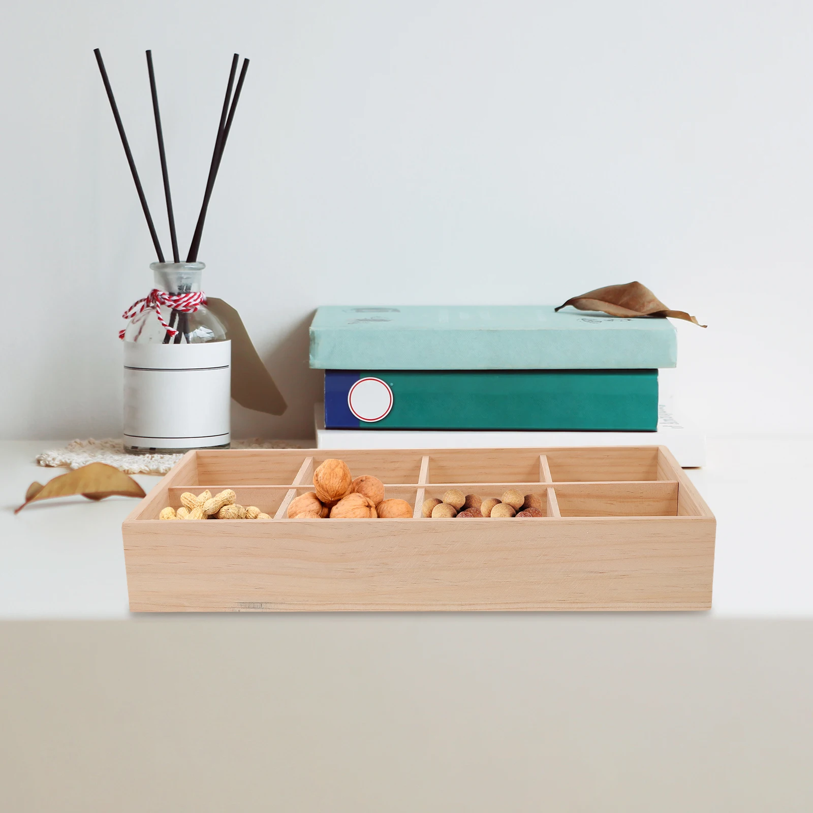 

1pc Wooden Compartment Storage Box For Snacks Dry Fruits Tea Bags Organizer Desktop Serving Tray Home Cafe Camping Use