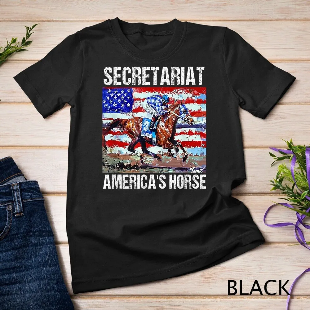 Camiseta de caballo de Estados Unidos Secretariat, camiseta de carreras de caballos, camiseta de regalo para personal de Rancho de caballo, camisetas de algodón con cuello redondo a la moda para hombres y mujeres