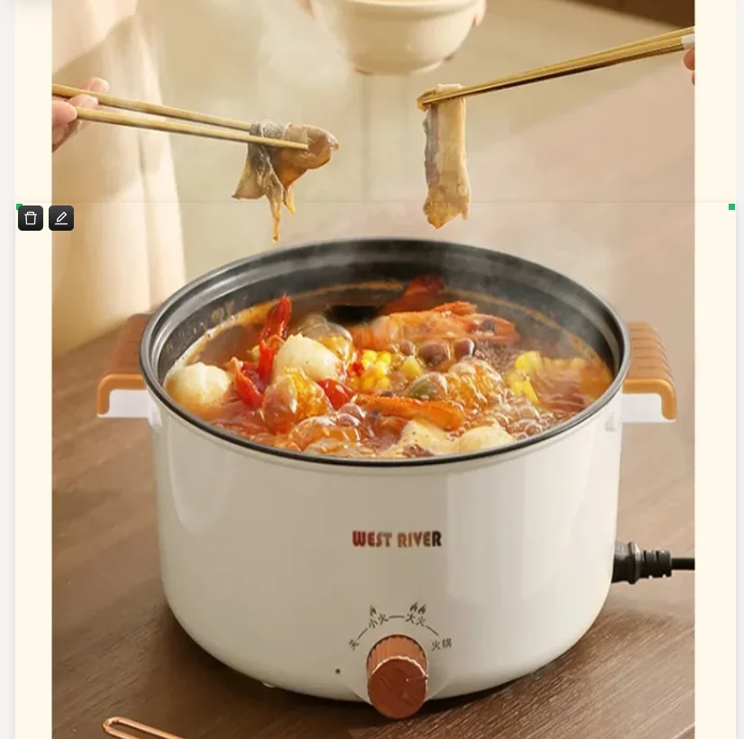220V German Electric Cooking Pot Multifunctional Hot Pot Steamer Fryer for Home Dorm CAA