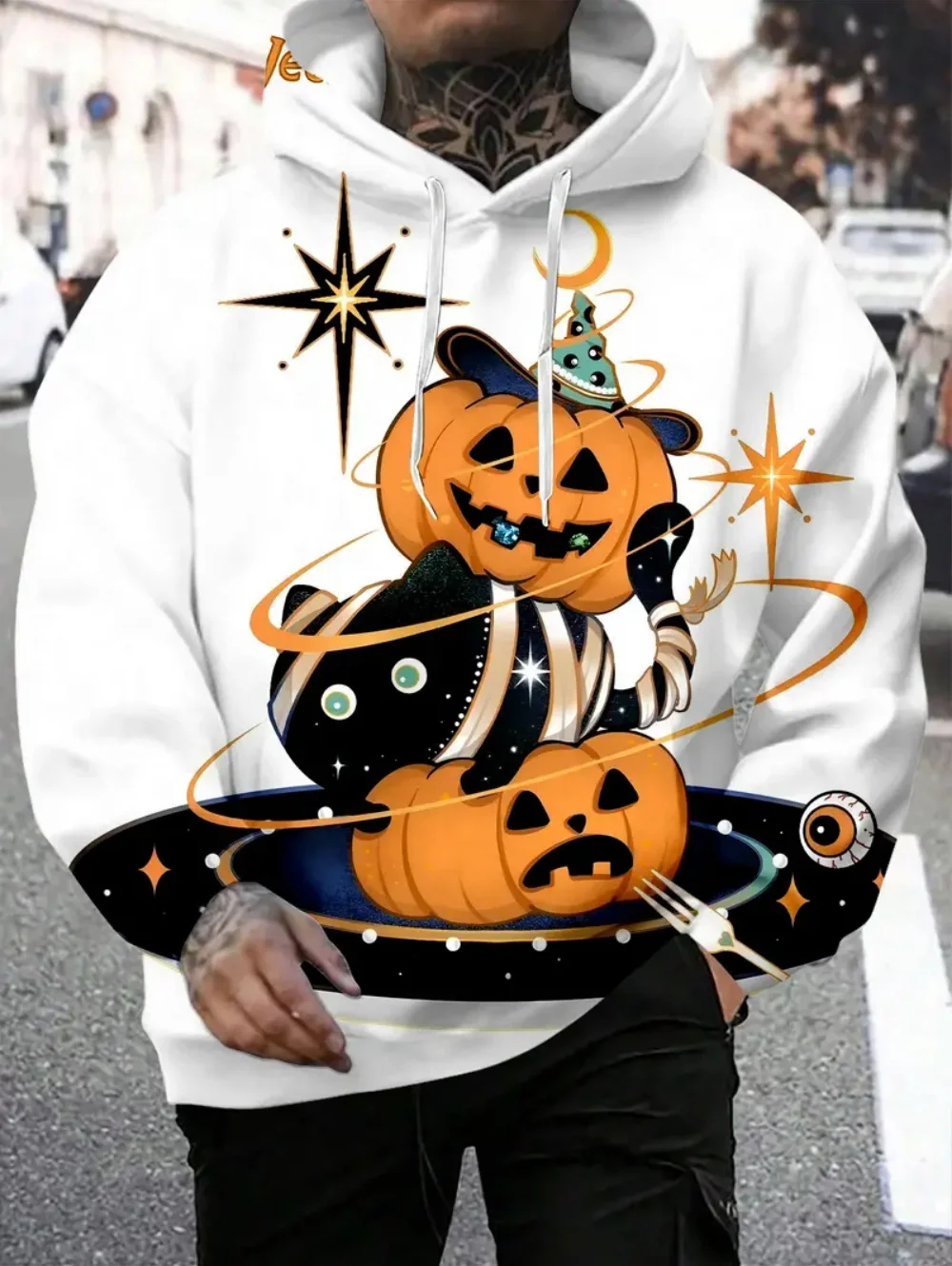 Halloween Men Sweatshirts Long Sleeve Pumpkin Print Hoodie for Man Casual Streetwear Pullover Y2k Clothes Vintage Male Clothing