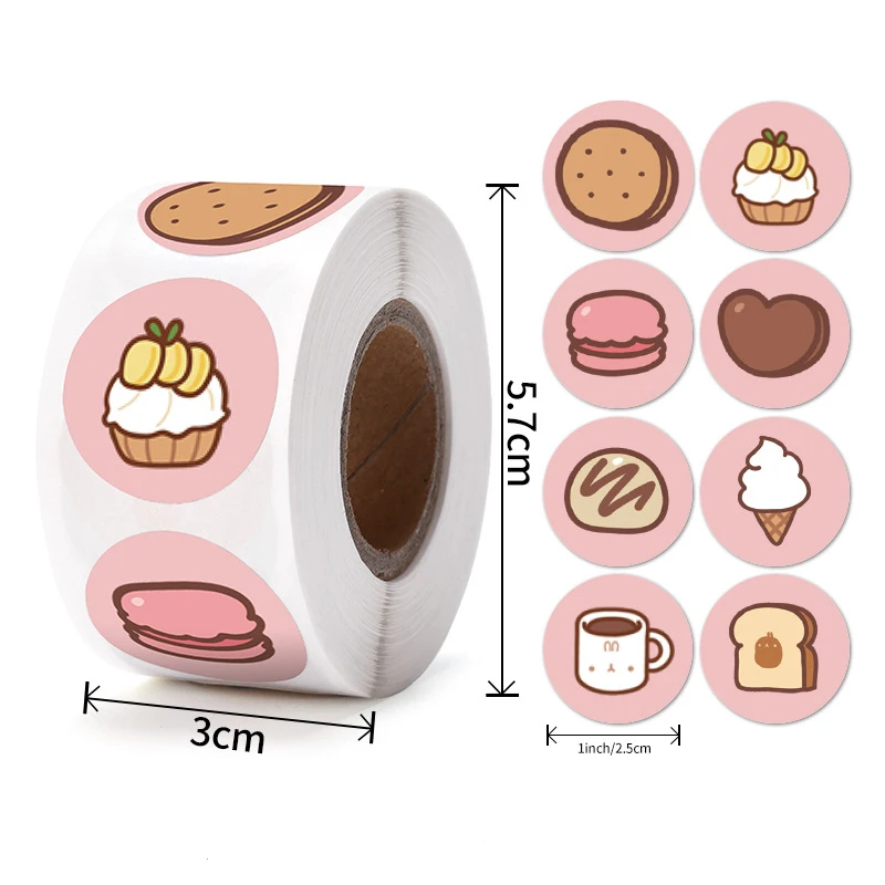 50-500pcs 8 Designs Self-adhesive Donut Stickers Handmade Labels Baking Pattern Gift Box Packing Seal Labels Paper Decoration