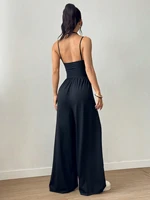 Women's Casual Solid Color Pleating Loose Straight Jumpsuit A-line Backless Halter Neck Slim Cami Jumpsuit Streetwear 2025 - Image 2