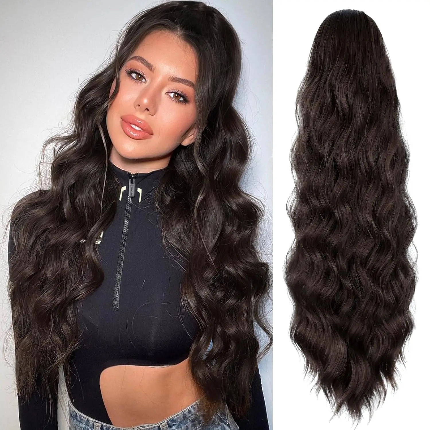 18/26/30 Inch Long Wavy Drawstring Ponytail for Women  Brown Pony Tail Hair Extension Synthetic Ponytail Hairpiece for Daily