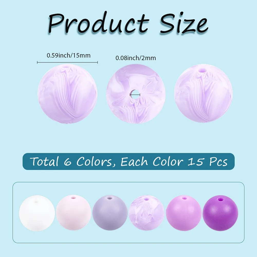 

90Pcs 6 Colors Beads Focal Beads Round Mixed Color 15mm Hole: 2mm