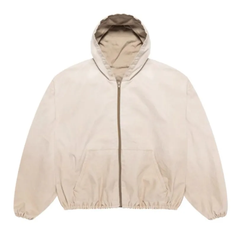 

Винтажная уличная куртка в стиле Канье 26SS, джинсовая, льняная, хлопковая, с эффектом потертости, на молнии, оверсайз, однотонная, абрикосовая, черная, мужская и женская, пальто