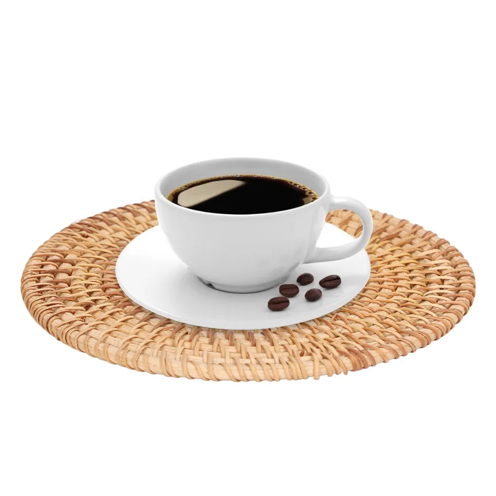Flexible Cane Woven Coaster Set Openwork Smooth Cup Mat Thickened Multi Size Bottom Protector Tea Room