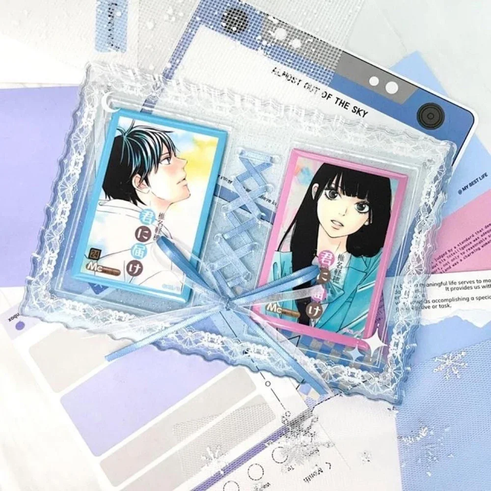 إطار صور أكريليك مرصع بالنجوم لطيف مع شريط دانتيل - شاشة مزدوجة الجوانب لصور 4 × 6، هدية جمالية لديكور غرفة الفتيات #4