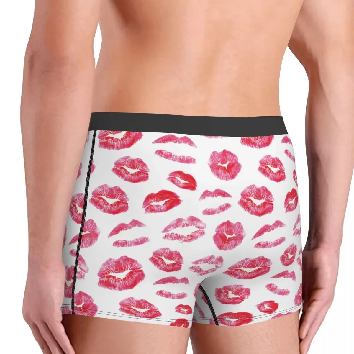 Fashion Boxer Shorts Panties Men Red Lips Kisses Prints Rock Underwear Breathable Underpants for Male Plus Size