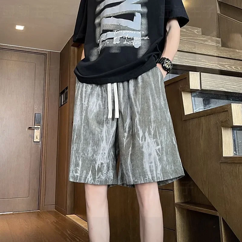 

Casual Men's Tie Dye Pleated Shorts With Elastic Waist Loose Fit For Summer Daily Wear