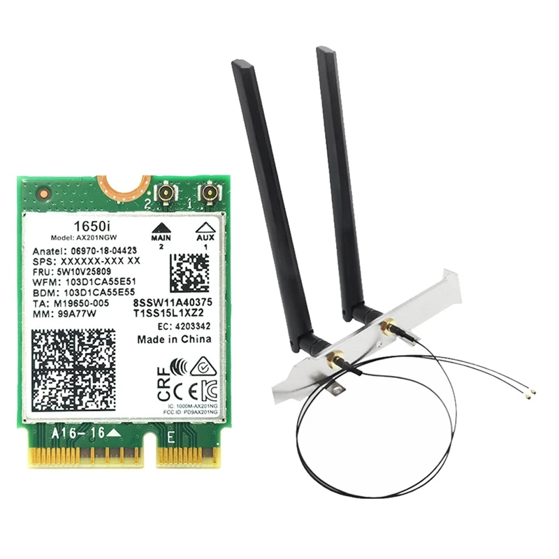 1650I AX201NGW Wifi Card+2X8db Antenna+Baffle 3000Mbps WIFI6 2.4G/5G Cnvio2 Bluetooth 5.1 Wifi Adapter For Win10/Win11