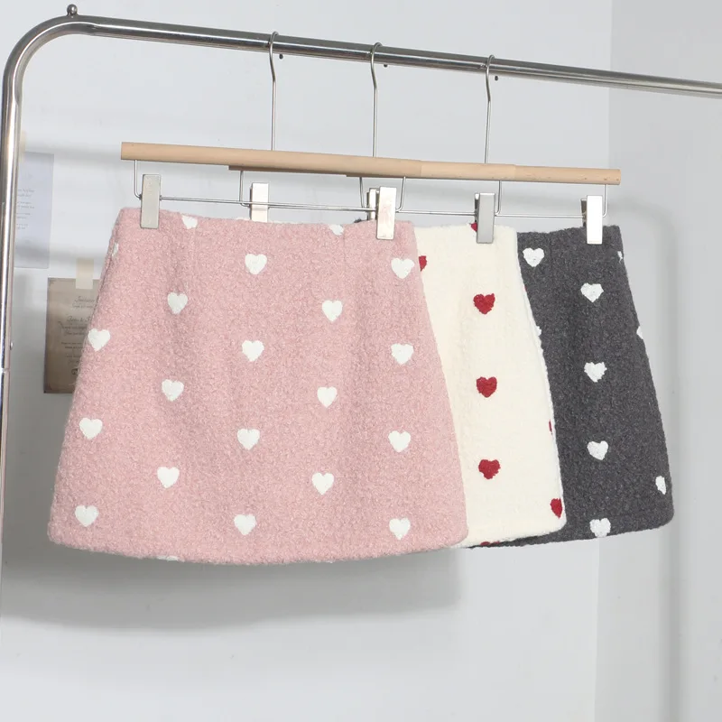 Love Spice Girl Imitation Lamb Wool High Waist A Word Skirt Women's Autumn and Winter Skort Skirt