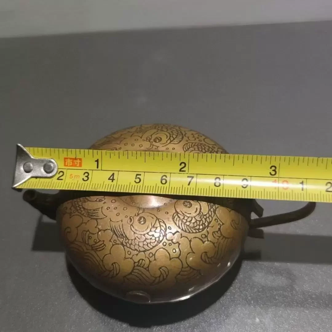 Chinese Tibet Copper Carved Carved FishTeapot Water Pot Wine Pot Waterdrop Inkstone Copper Statue Brass Decoration