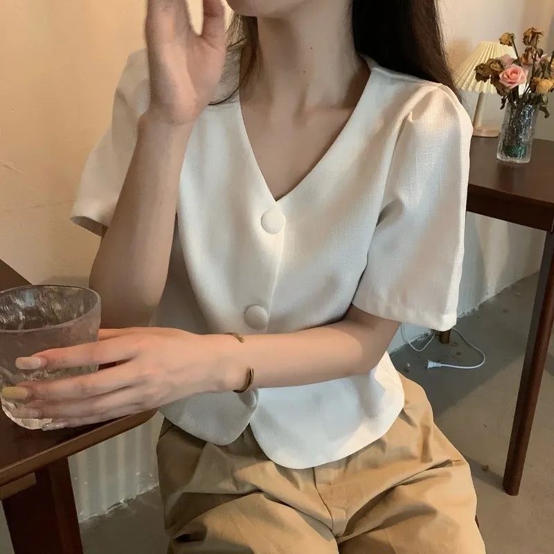 Short Sleeve Shirts Women Cropped Kawaii Tops Summer Tender Fashion Рубашки Classic French Style Ulzzang Girlish Female Preppy