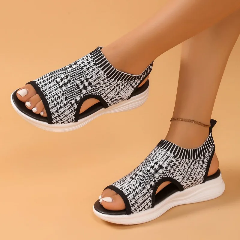 

Women's Sandals 2025 Summer Wedge Heel Elastic Cloth Cover Foot Ladies Sandals Thick-soled Fashion Casual Shoes