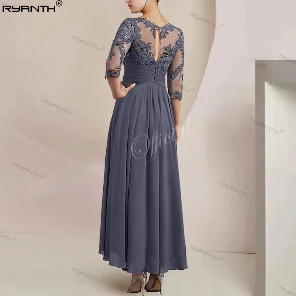 Ryanth Mother of the Bride Dress with Jacket Chiffon Lace Appliques A-Line Elegant Formal Occasion Wedding Guest 2024 Tea Length