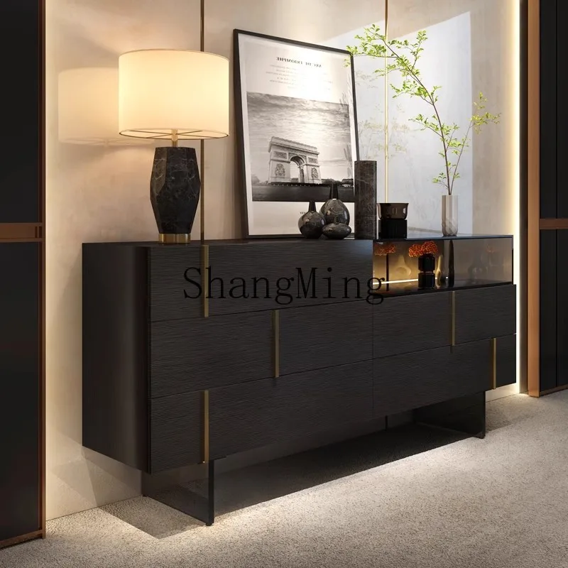 

CL light luxury chest modern simple villa living room black with light entrance multi-functional storage glass cabinet