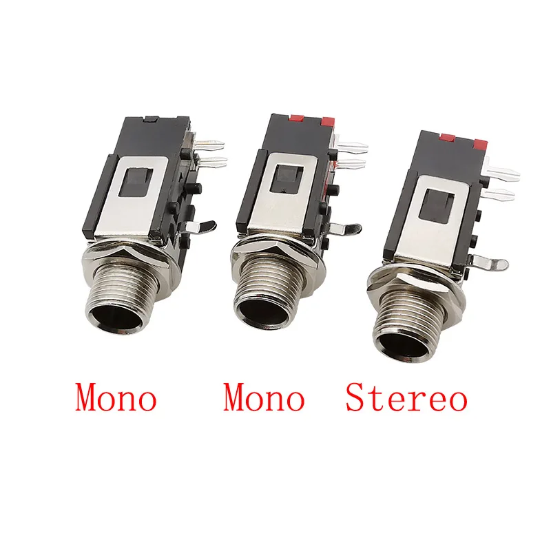 6.35mm Jack Female Mono / Stereo Connector TS 2 Pole / TRS 3 Pole 1/4Inch 6.35mm Audio Socket Thread Panel Mount Connectors