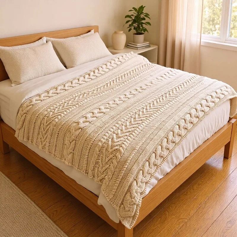 Shag knitted thread Art woven blanket, home soft sofa, bedroom casual blanket
