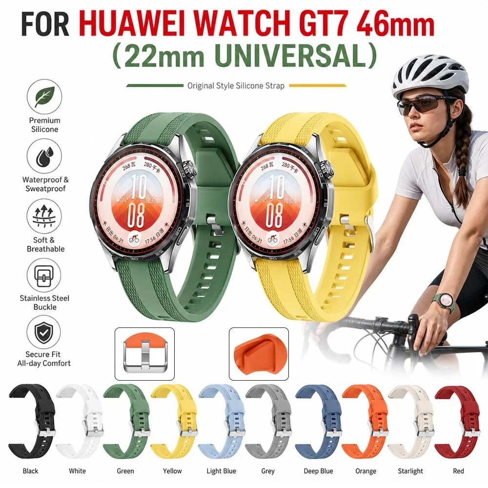 Originales Silikonarmband für Huawei Watch GT7 46mm, 22mm Ersatzarmband, Sportarmband, atmungsaktiv, für Huawei Watch GT7 GT6 GT5 46mm