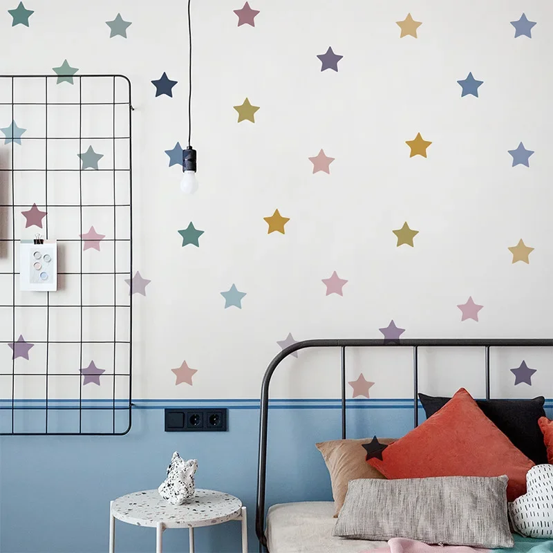 Colorful Stars Wall Stickers Removable Nursery Home Decoration for Kids Rooms Girls Bedroom Vintage Garden Vinyl Interior Decal