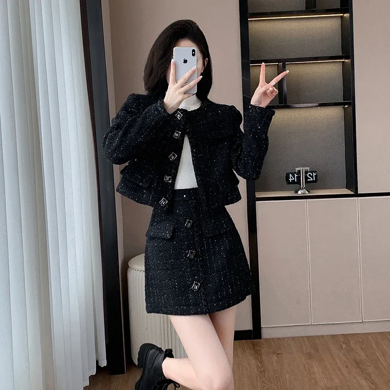 UNXX in Stock: 2024 Black Designer Niche Elegant Suit Set Women's New Quality Jacket and Skirt Two-piece Set Female Office Lady