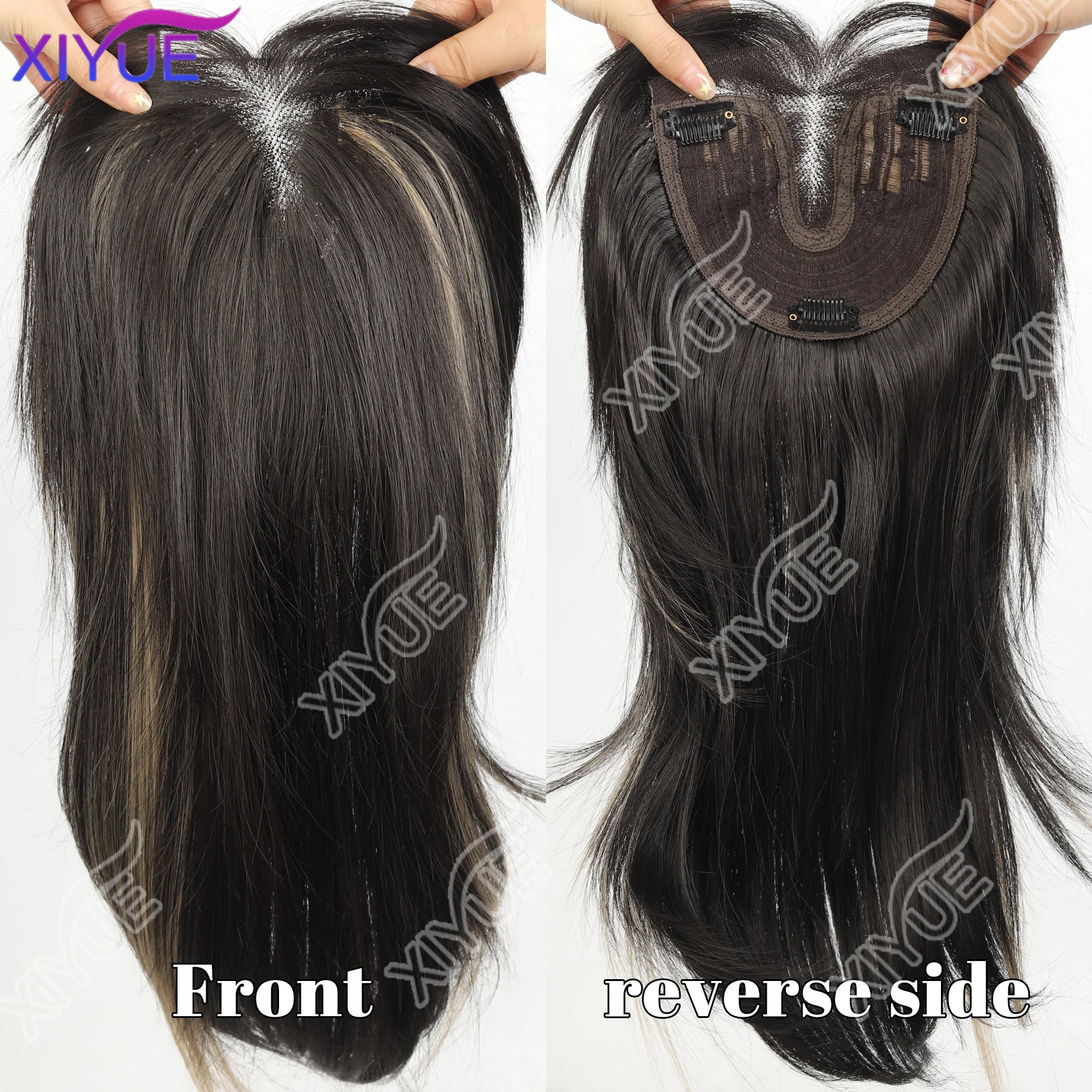 XIYUE Straight Wig Block] Elegant 22 Inch Women's Straight Synthetic Wig Block, High Temperature Fiber, Light Brown to Black