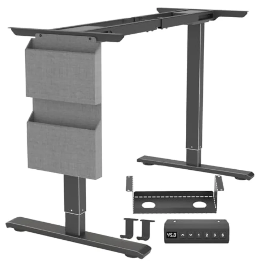 Electric Adjustable Standing Desk Frame with 3 Memory Height Settings Cable Management Tray Storage Bag 2pcs Headphone Hooks Bl