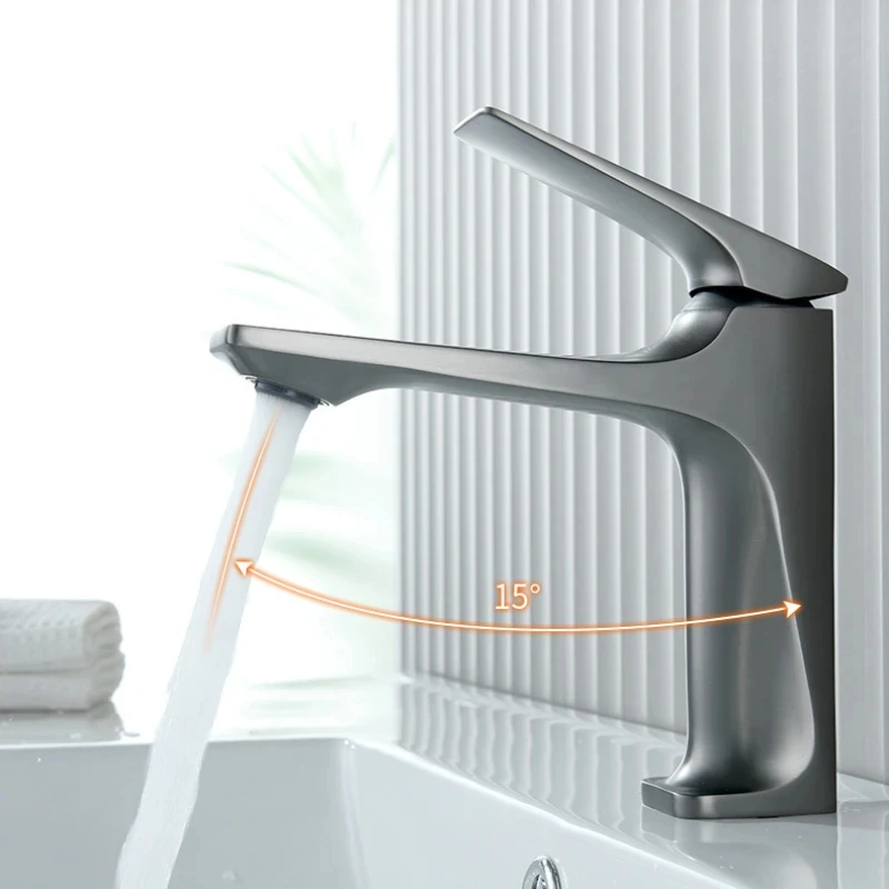 

Gun Grey Modern Bathroom Sink Faucet Single Handle Deck Mounted Wash Basin Water Tap Hot And Cold Mixer