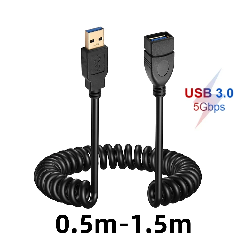 

USB 3.0 Extension Cord 5V 2A 5Gbps High Speed Data Transfer Spring Coiled Cable for Computer USB Hub Keyboard Hard Drive Printer