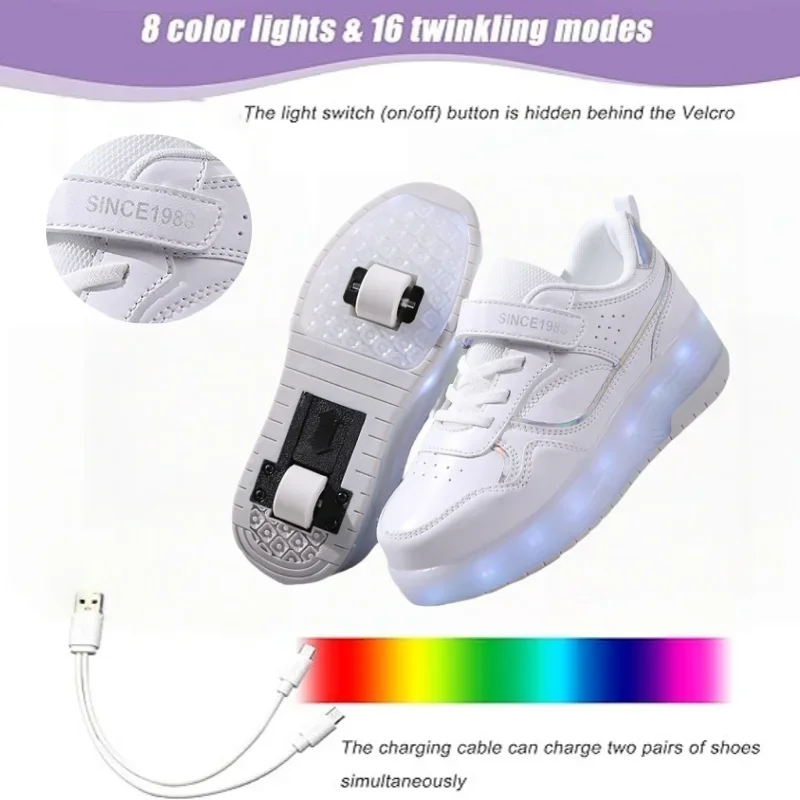 2025 أحذية تزلج دوارة جديدة للأولاد والبنات أحذية رياضية غير رسمية للجري للكبار والأطفال أحذية رياضية خارجية غير رسمية ذات الاستخدام المزدوج أحذية تزلج دوارة #4