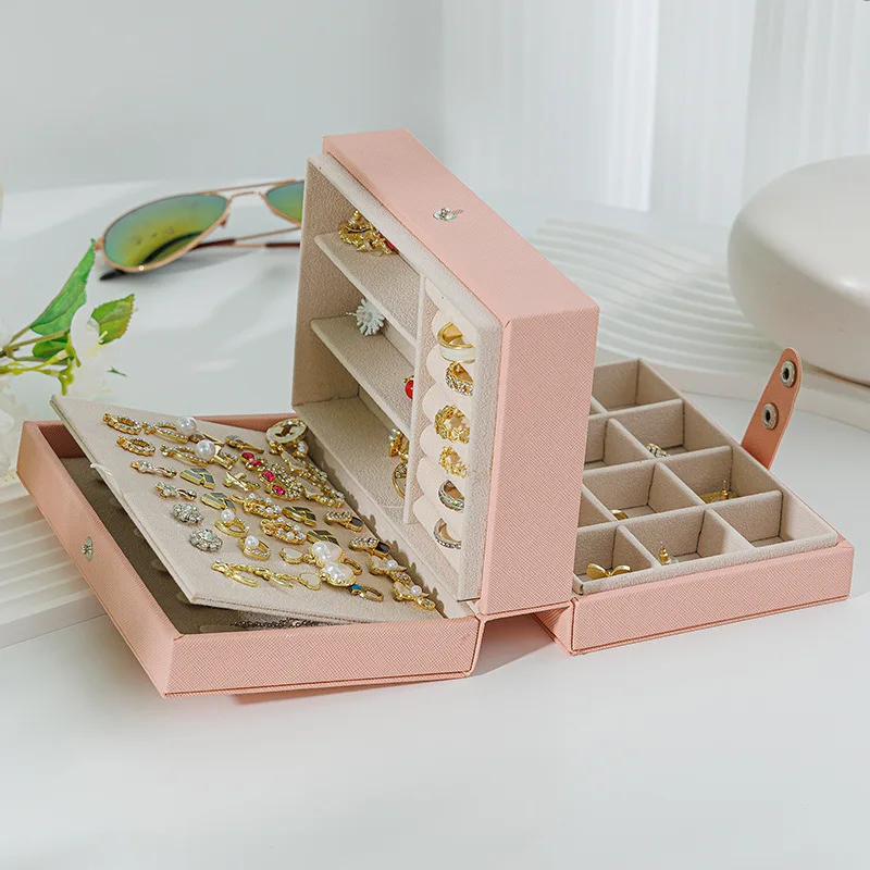 PU Leather Portable Jewelry Storage Box Large Capacity Travel Necklace Earrings Ring Jewelry Organizer Display Case Dustproof