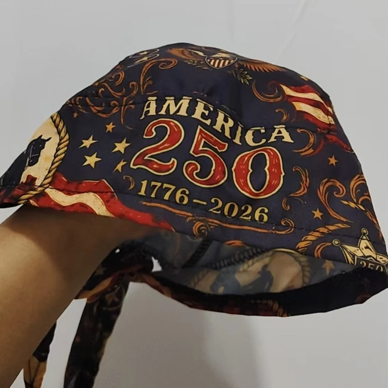 Patriotic Printed Skull Cap Tie Back Headwrap for Adult Daily Use Y166