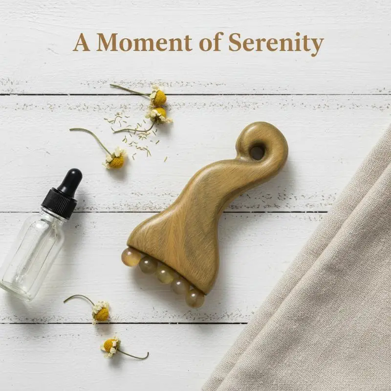 Sandalwood Meridian Massage Comb With Ram Horn Beads Gua Sha Body Facial Massager For Relaxing