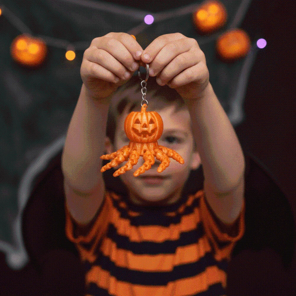 Glow In The Dark Pumpkin Key Chain Flexible Tentacles Articulated Jointed Ghost Key Ring Rotating Design Lightweight