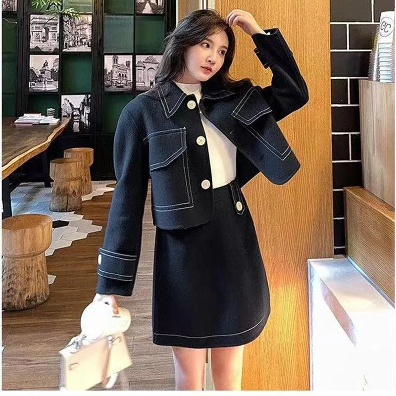 韓国の女性用ツーピースセット,マキシスカート,ロングスカート,デザインセンス,ファッション,春,秋,4XL