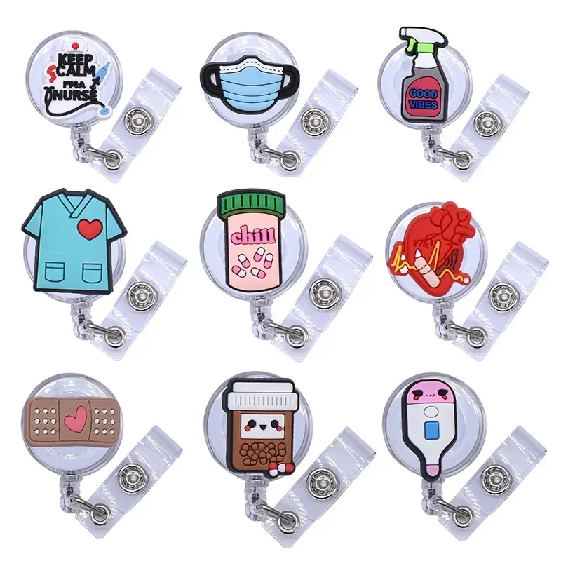 1PCS  Cute Nurse Doctor Name Tag Card Holder Accessories Office Supply Clip Hospital Retractable Badge Reel with Card Clip