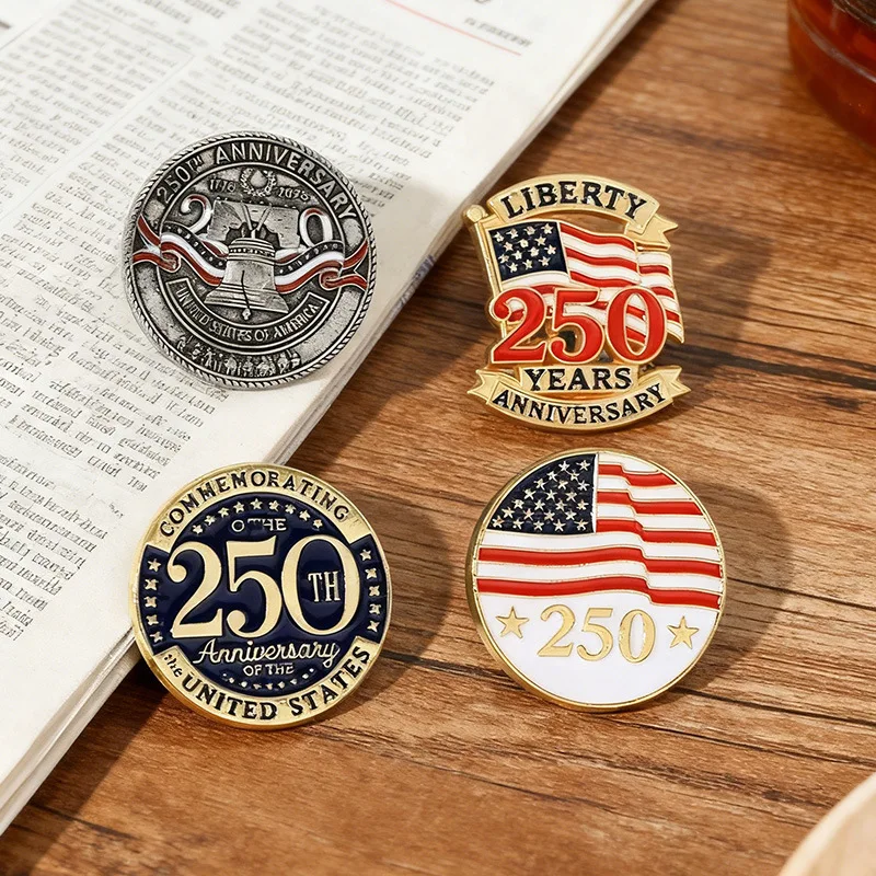 US 250th Anniversary Brooch Metal Lapel Pin for Men Women Patriotic Gifts Classic Emblem Commemorative Elegant Brooch