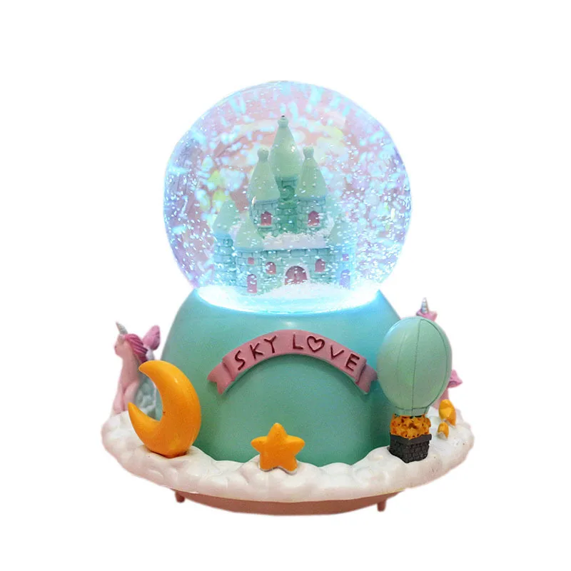 Unicorn castle crystal ball external rotating music box music box snow to send girlfriends couple gifts girl heart