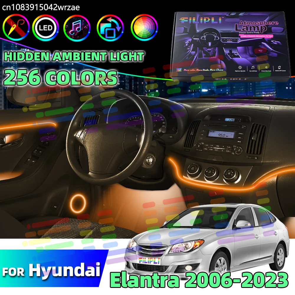 

For Hyundai Elantra 2006-2023 64 RGB Auto Memory Acrylic LED Ambient Lamps Automotive Inner Neon Bar Scene Restore Decor Set