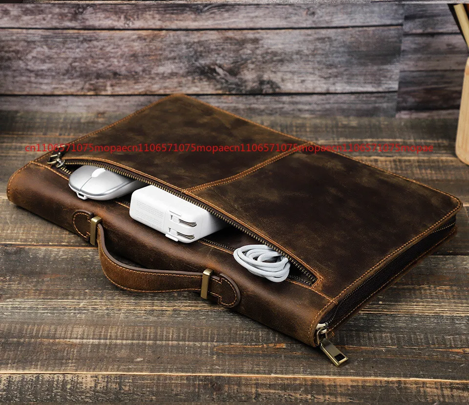 Genuine Leather 14.2 inch Zipper Folio Hand Bag Case Cover For MacBook Pro 14
