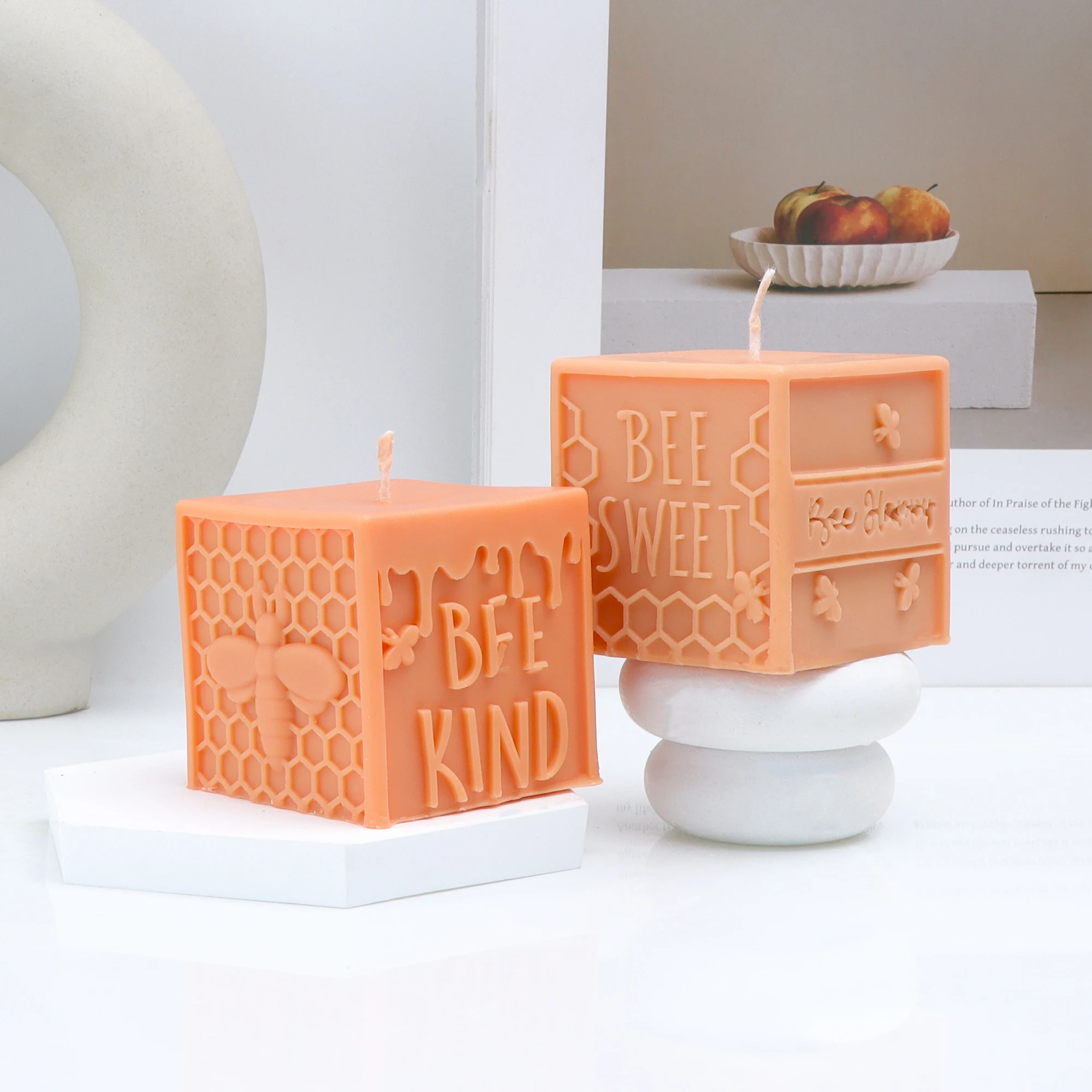 Honeycomb Bee Cube Silicone Mold for Candle Soap Making, 3D Bee Hive Square Mold, DIY Wax Resin Plaster Craft Mold, Gift Decor