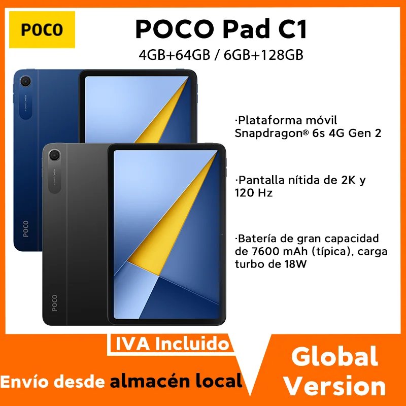 Versión Global POCO Pad C1 Snapdragon 6s 4G Gen 2 Pantalla de 9.7″ 2K 120…