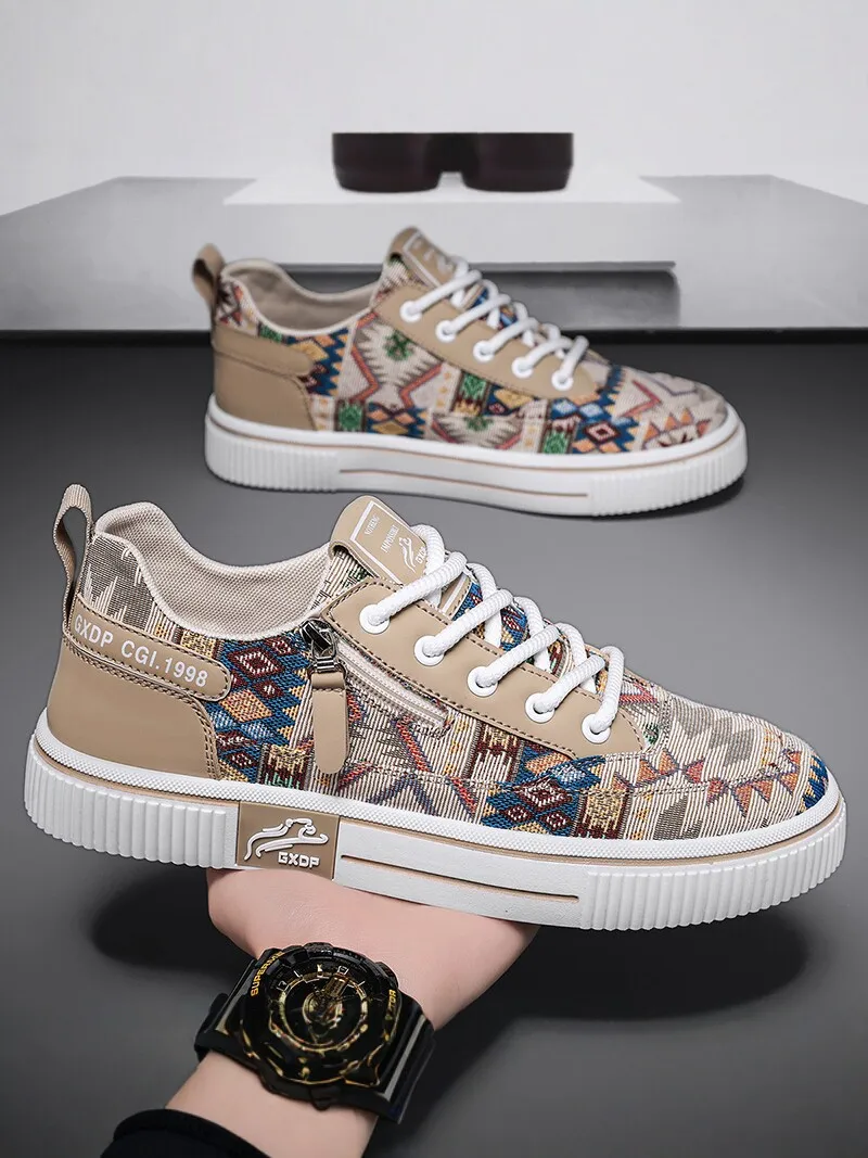 Casual Canvas Men's Shoes Anti-Slip Workwear Low-Top round Toe Thick Bottom Rubber Outsole Breathable Summer Fashion Sneakers