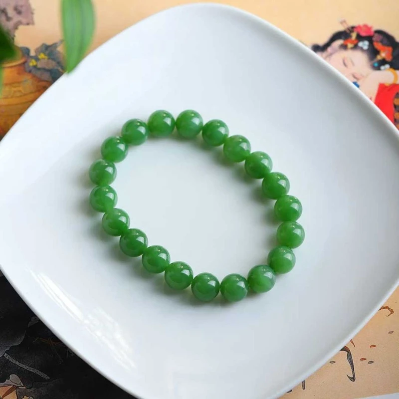 

Natural Hotan Jade Russian Material Old Jadeite Round Bead Bracelet