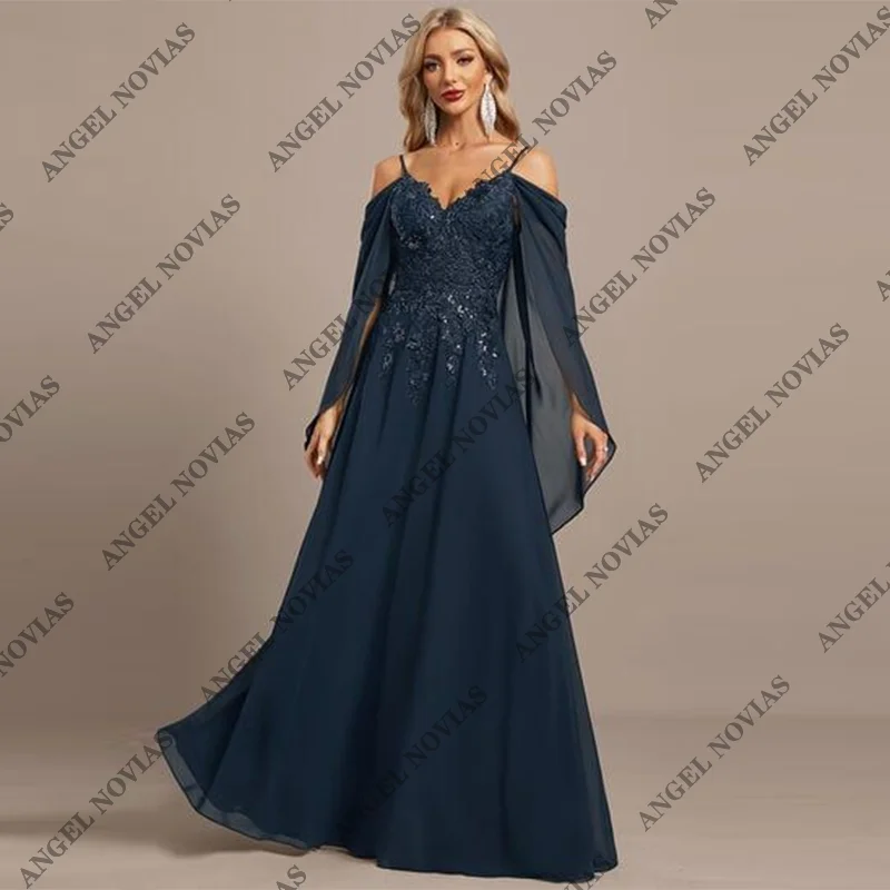 

Customized Long A Line Navy Blue Mother of the Bride Dresses for Weddings Vestidos De Fiesta Elegantes Para Boda Mujer