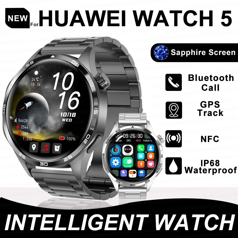 

2024 New Original Watch 5 Pro Sports Smart Watch Men Sports Tracker Always Display Heart Rate BT Call GPS smart watch for Huawei